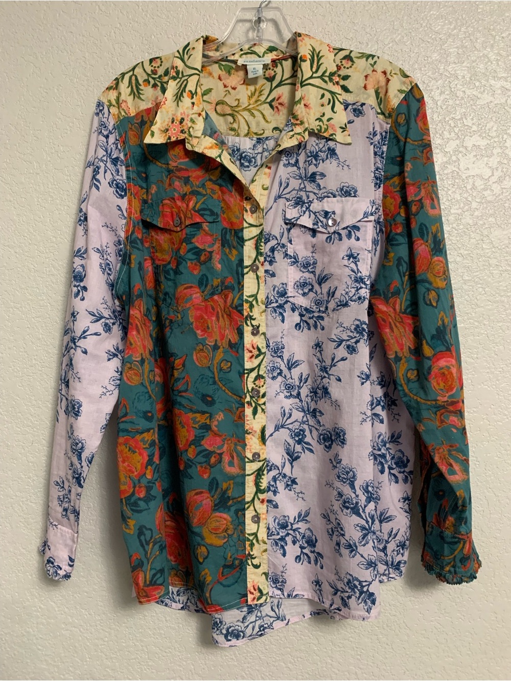 Sundance Shirt Top Blouse Womens XL Floral Patchwork Lightweight Boho Beach